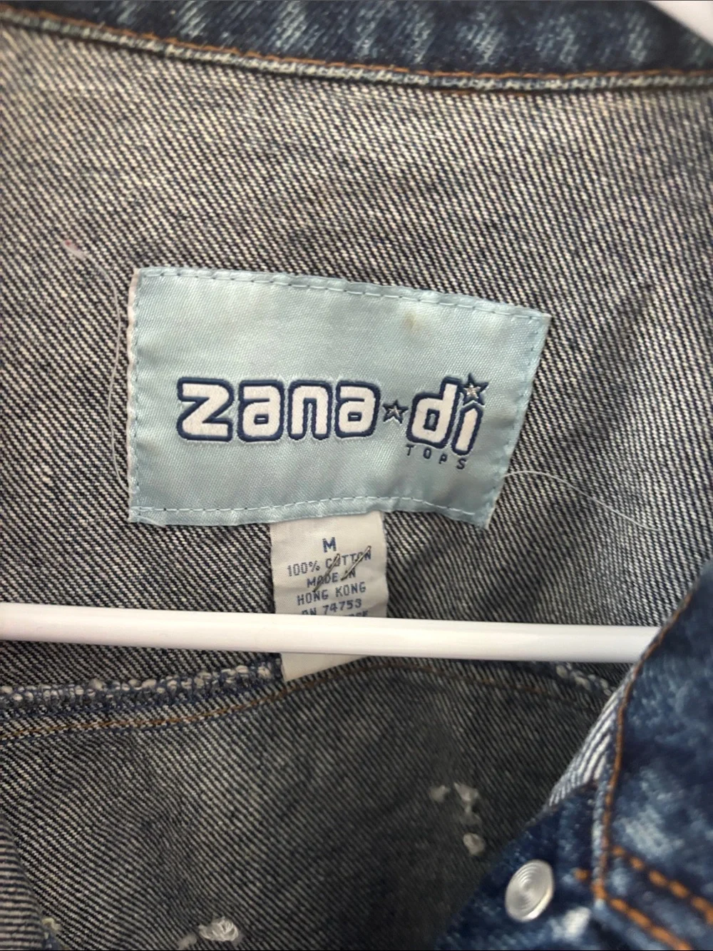 Juniors Dark Blue Denim Jacket with Custom Hand Embroidered Dandelions
